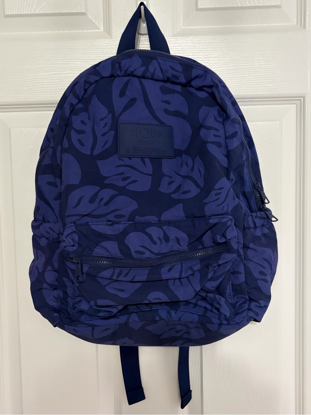 ALOHA Nylon Navy Leaf Print Backpack